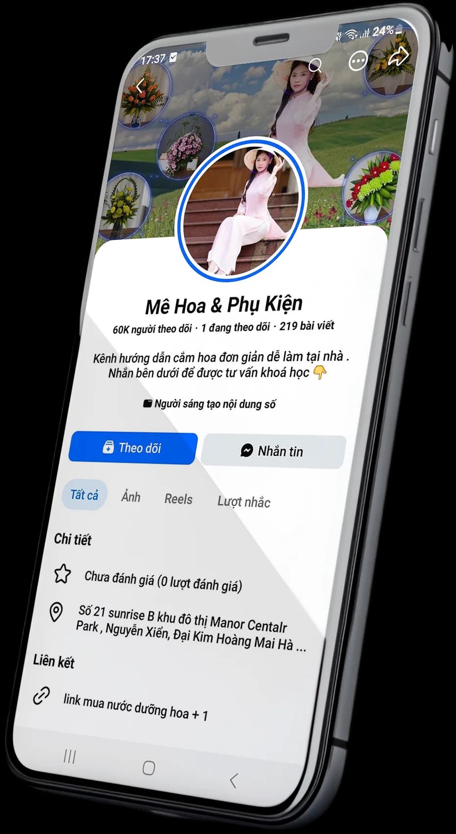 Fanpage Mê Hoa & Phụ Kiện trên điện thoại