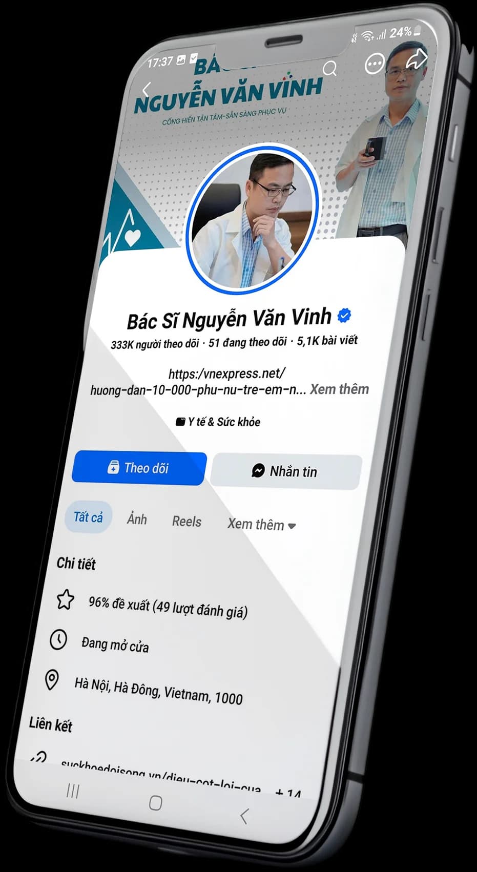 Fanpage Bác sĩ Nguyễn Văn Vinh trên điện thoại